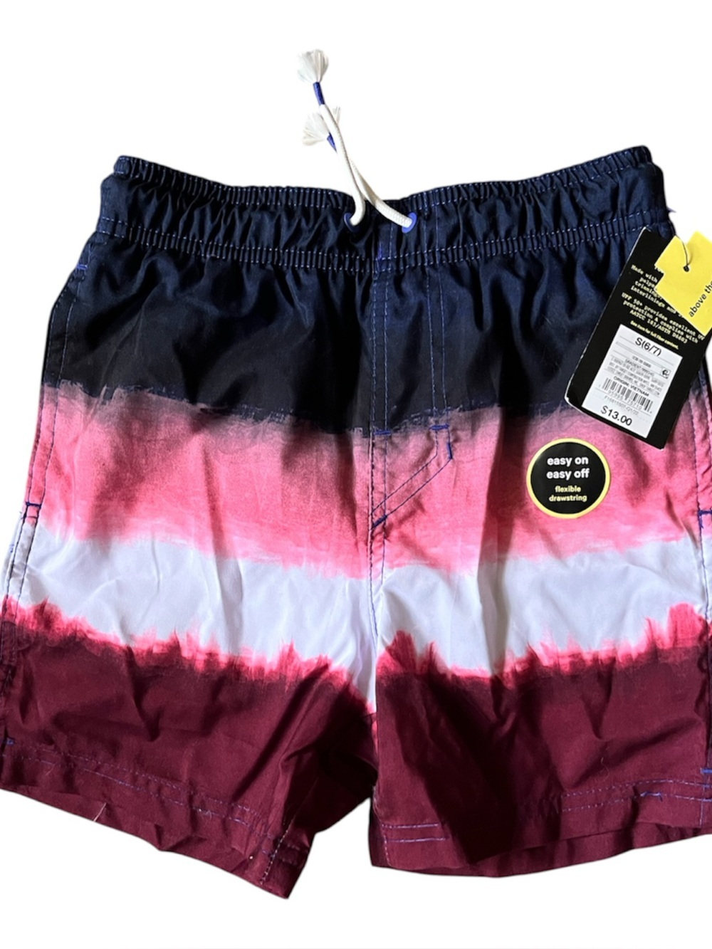 art class Boys Tie-Dye Stripe Swim Trunks in Navy, Pink, White, Burgundy